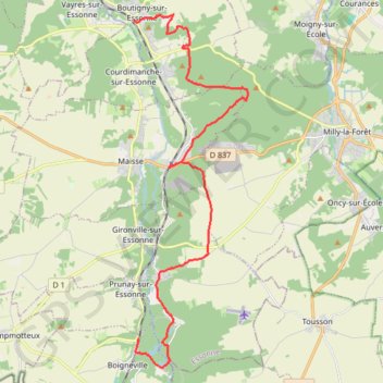 De Boutigny sur Essonne à Boigneville par le Bois de Malabri GPS track, route, trail