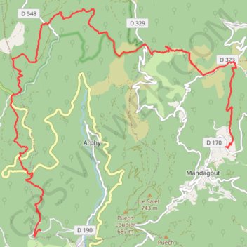MANDAGOUT - PRACOUSTAL PAR LA TOUREILLE GPS track, route, trail