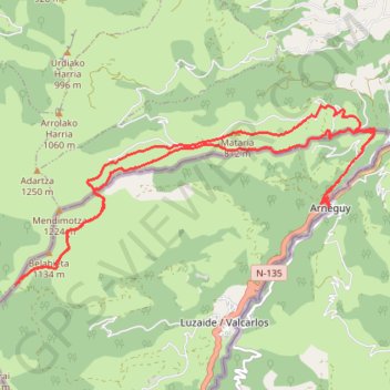 Le Col d'EHUNTZAROY depuis Arneguy par le sentier frontiere GPS track, route, trail