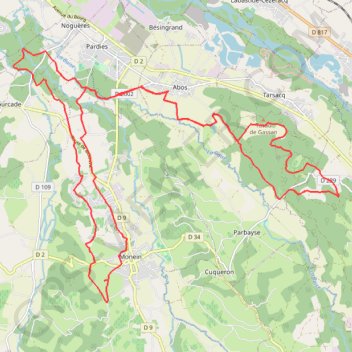 Randonnée Monein-Lahourcade-Pardies-Abos-Arbus-Monein GPS track, route, trail