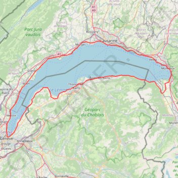 Tour du Lac Léman GPS track, route, trail
