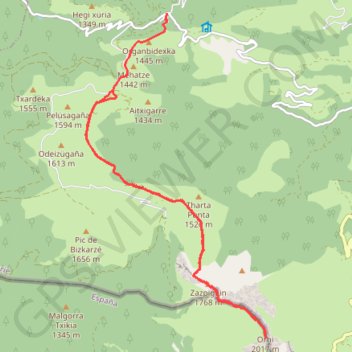 Randonnée Pic d'Orhy par le col Bagargiak GPS track, route, trail
