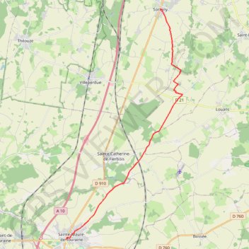 Chemin de Tours (de Sorigny à Sainte Maure de Touraine - variante) GPS track, route, trail