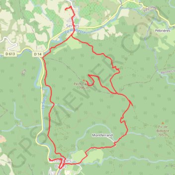Autour du Pech Cardou - De Serres à Rennes-les-Bains GPS track, route, trail