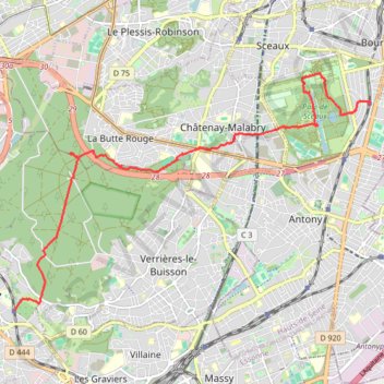 Igny - Forêt de Verrières et Parc de Sceaux GPS track, route, trail