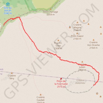 Piton de La Fournaise depuis le Cratère Dolomieu vers Bellcombe GPS track, route, trail
